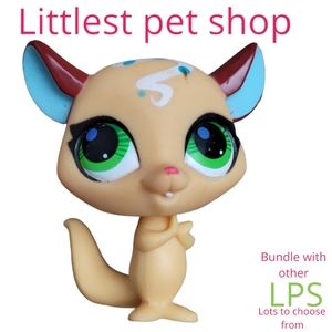Hasbro Littlest Pet Shop tan & purple green eye squirrel retired collectible toy